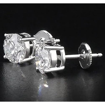 Stud Earrings Diamond Stud Earrings 2 Carats Four Prong Round White Gold 14K F Vs1