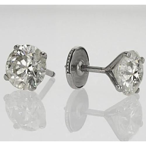  Fancy Princess Round Diamond White Gold Stud Earrings