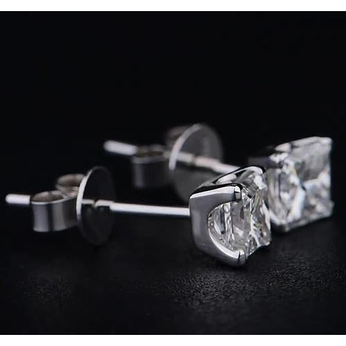 Half Bazel Unique Lady’s  Stud Earrings White Gold Diamond  