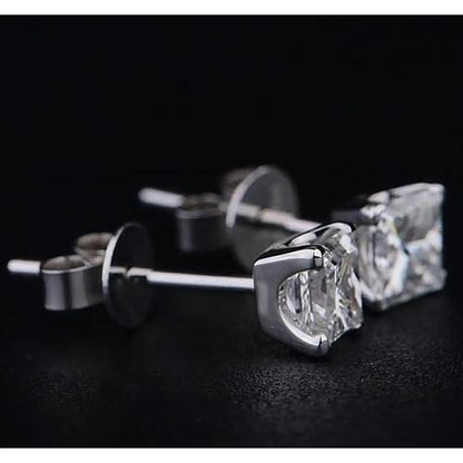 Half Bazel Unique Lady’s  Stud Earrings White Gold Diamond  