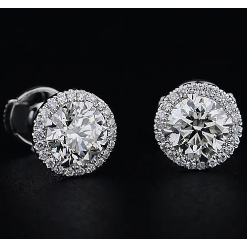 New High Quality Wedding  Studs Halo Earrings White Gold Diamond