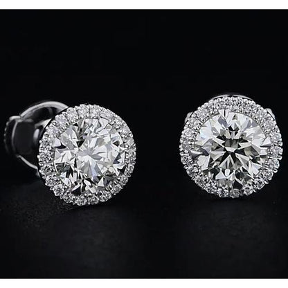 New High Quality Wedding  Studs Halo Earrings White Gold Diamond