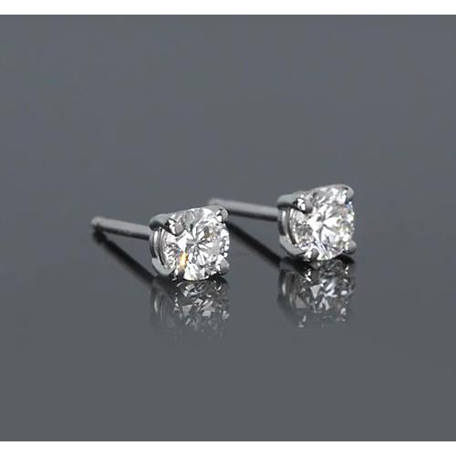 Half Bazel Unique Lady’s  Stud Earrings White Gold Diamond  