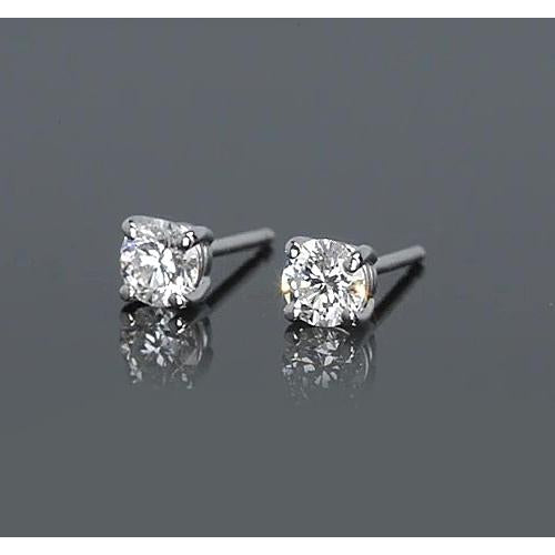 Stud Earrings Four Prong Round Diamond 1 Carat Stud Earrings White Gold 14K