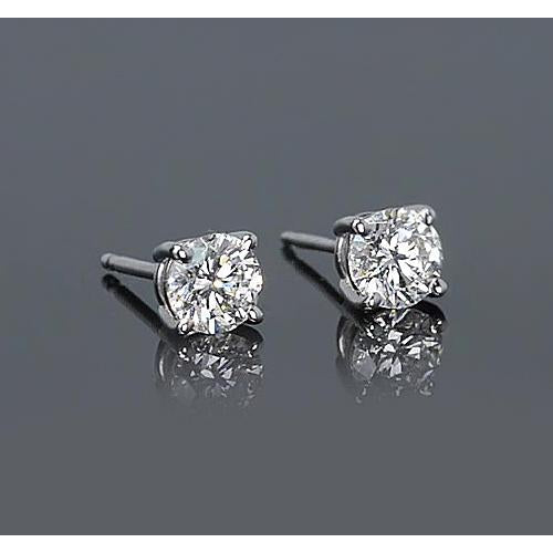 Fancy Ladies  Four Prong Round Diamond  White Gold Stud Earrings