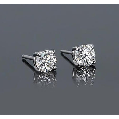 Fancy Ladies  Four Prong Round Diamond  White Gold Stud Earrings