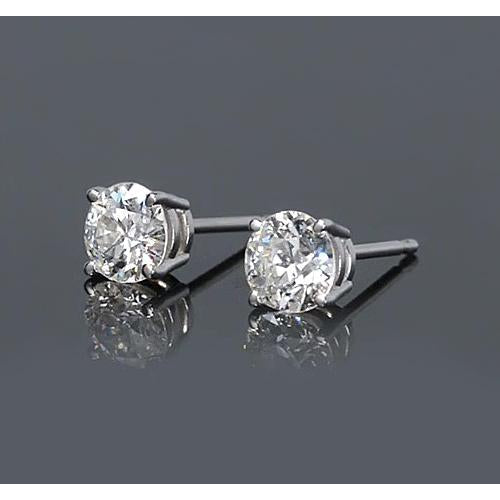 Natural Lady’s Round Diamond Stud Earrings Basket Set Four Prong White Gold  