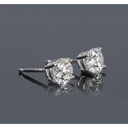 Diamond Stud Earrings Basket Set Four Prong White Gold  