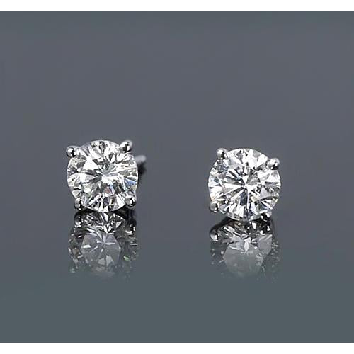 New Round Diamond Stud Earrings Prong Style White Gold Stud Earrings