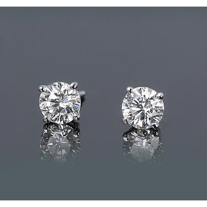 New Round Diamond Stud Earrings Prong Style White Gold Stud Earrings