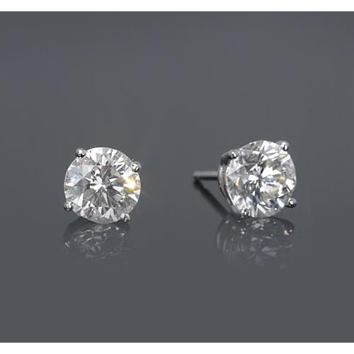  Princess Cut Four Prong Setting Round Diamond Stud Earring 