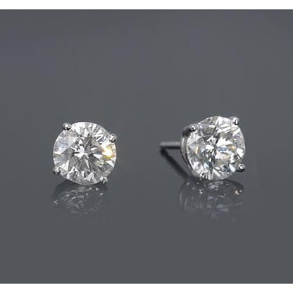  Princess Cut Four Prong Setting Round Diamond Stud Earring 