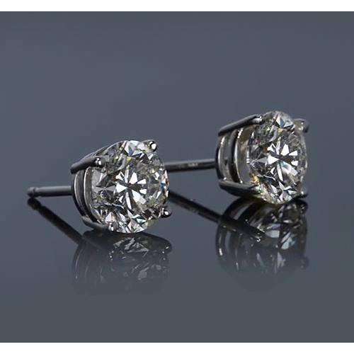 Stud Earrings White Gold 14K 2 Carats Four Prong Round Diamond Studs Earring