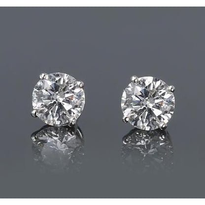 Stud Earrings Simple Round Stud Earring Diamond White Gold 14K H SI2 2 Carats