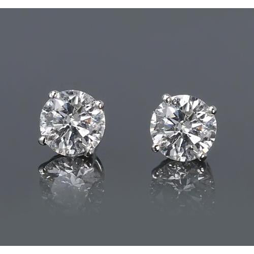 Stud Earrings Simple Round Stud Earring Diamond White Gold 14K H SI2 2 Carats