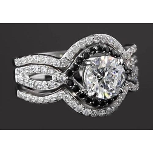 Engagement Ring Set 5.50 Carats Round Diamond With Black Diamonds Anniversary Ring Set Jewelry