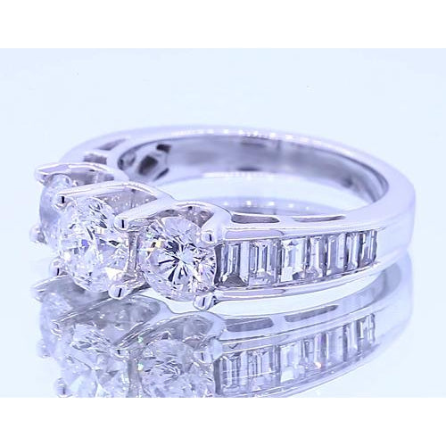 Three Stone Ring 2.50 Carats Three Round Stone Diamond Engagement Ring White Gold 14K