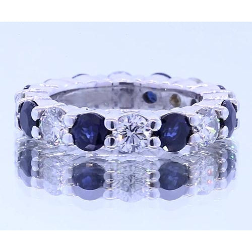 Eternity Band 4.80 Carats Round Eternity Band Womens Jewelry Blue Sapphire White Gold 14K