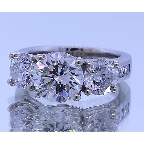 Three Stone Ring 3.50 Carats Diamond Engagement Ring Four Prong Set 14K White Gold Three Stone