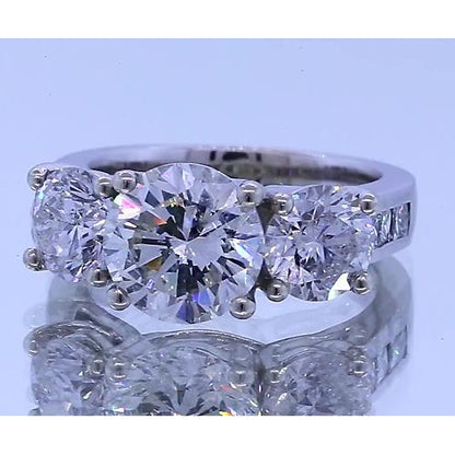 Three Stone Ring 3.50 Carats Diamond Engagement Ring Four Prong Set 14K White Gold Three Stone