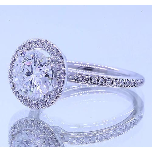 Halo Ring 3 Carats Round Diamond Halo Engagement Ring 14K White Gold