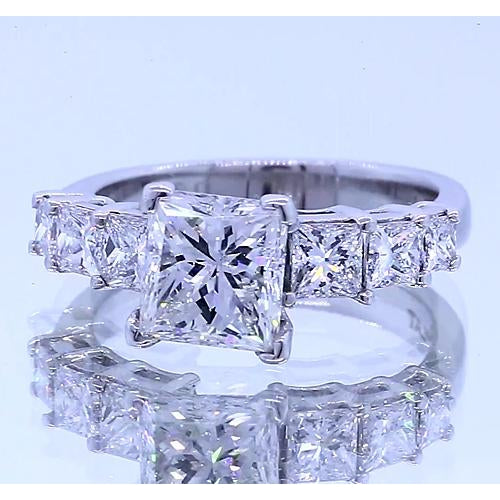 Princess Cut Diamond Engagement 4 Prong Setting Solitaire Ring with Accents
