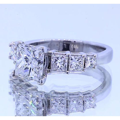 Princess Cut Diamond Engagement 4 Prong Setting Solitaire Accents