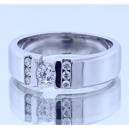 Mens Ring 1 Carat Simple Ring Round Diamond White Gold 14K Vs1 F