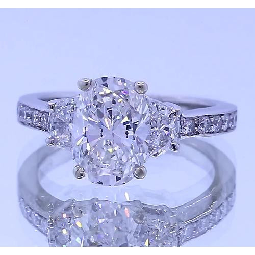 Three Stone Ring 3.50 Carats Oval 4 Prong Set Anniversary Ring Three Stone White Gold 14K