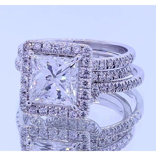 Halo Ring 3.50 Carats Princess Cut Diamond Halo Fancy Ring White Gold 14K