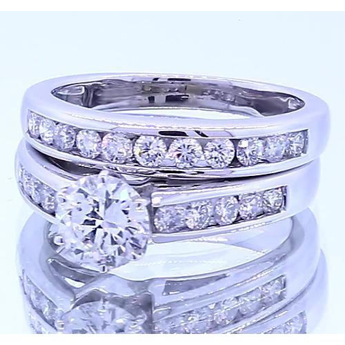 Engagement Ring Set 2.50 Carats Round Diamond Engagement Ring Set White Gold 14K