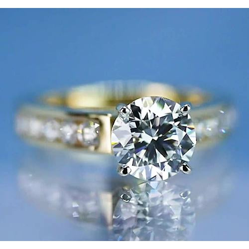 4 Prong Round Engagement Ring Yellow Solitaire Ring with Accents White Gold Diamond  