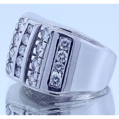 Mens Ring 2.10 Carats Gents Ring Round Diamonds White Gold 14K Vs1 F