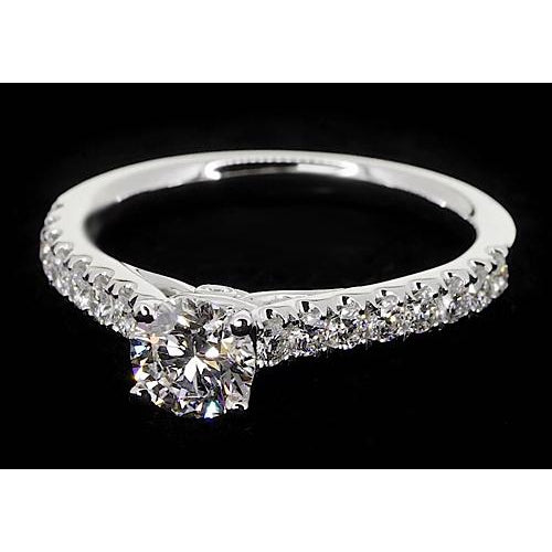  Natural Brilliant Engagement White Gold Diamond Solitaire Ring with Accents