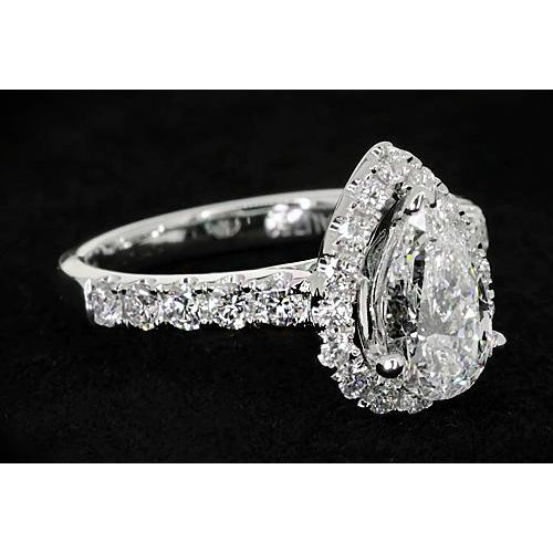 Halo Ring Pear Diamond Engagement Halo Ring Classic Style 3 Carats