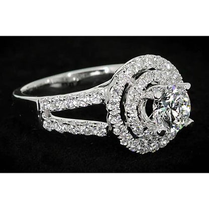 Halo Ring 3 Carats Diamond Round Halo Ring Split Shank White Gold 14K