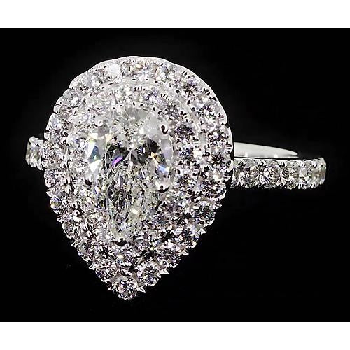 Halo Ring Pear Diamond 3.50 Carats Anniversary Ring Halo White Gold 14K