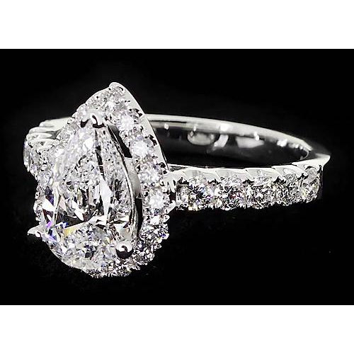 Halo Ring Halo Pear Diamond Anniversary Ring 2.75 Carats White Gold 14K