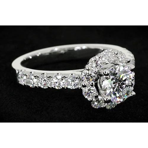 Halo Ring 2 Carats Flower Style Diamond Engagement Ring White Gold 14K