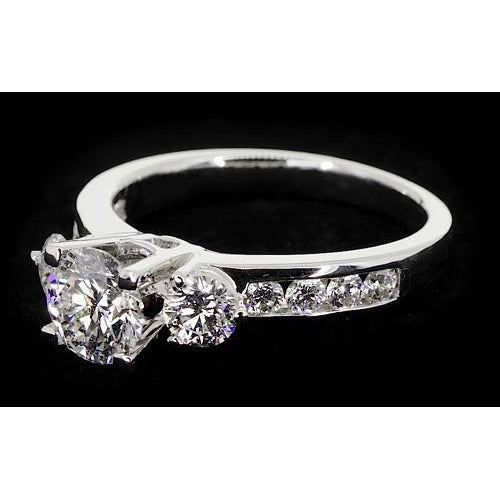 Three Stone Ring 2.75 Carats Three Stone Ring Channel Set Round Diamond