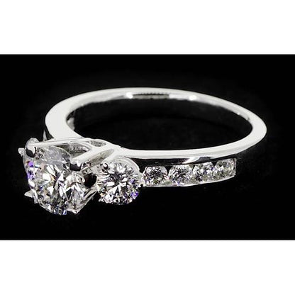Three Stone Ring 2.75 Carats Three Stone Ring Channel Set Round Diamond
