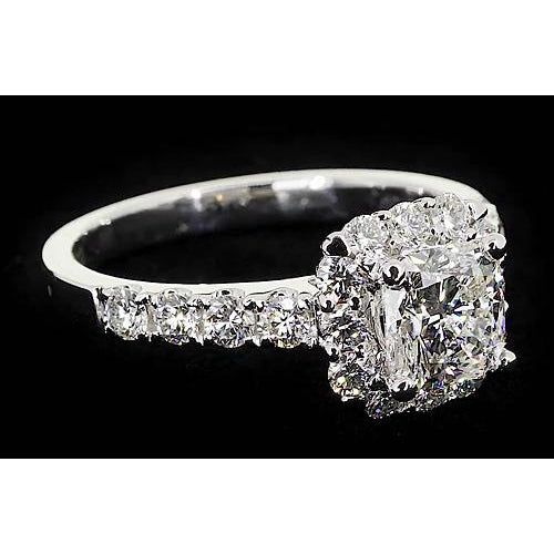 Halo Ring Cushion Diamond Engagement Ring Halo 2 Carats White Gold 14K