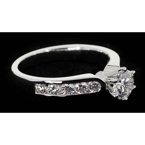 Solitaire Ring with Accents Channel Setting Round Diamond Engagement Ring Vs1 F White Gold 14K