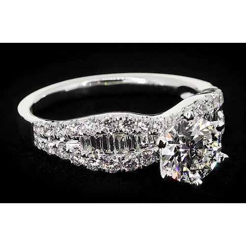 Engagement Ring Ribbon Style Womens’ Ring Round Diamond 6 Prong Set 2.75 Carats