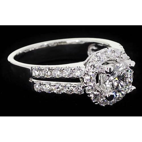 Halo Ring Diamond Anniversary Ring 2 Carats Halo White Gold 14K Jewelry