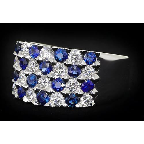 Blue Sapphire Stones Anniversary Ring Thick Shank Gemstone Ring