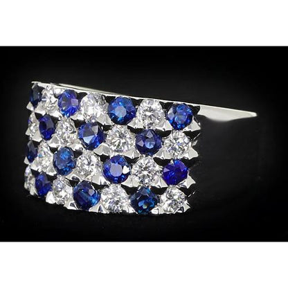 Blue Sapphire Stones Anniversary Ring Thick Shank Gemstone Ring