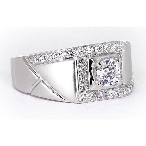 Mens Ring 2 Carats Round Diamond Mens’ Anniversary Ring White Gold 14K Jewelry