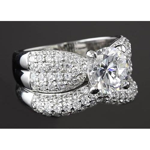 Engagement Ring Set 5.50 Carats Ribbon Style Anniversary Engagement Ring Set White Gold 14K