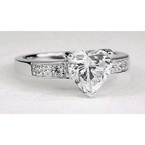  Half Bazel Unique Lady’s Solitaire Ring with Accents White Gold Diamond 